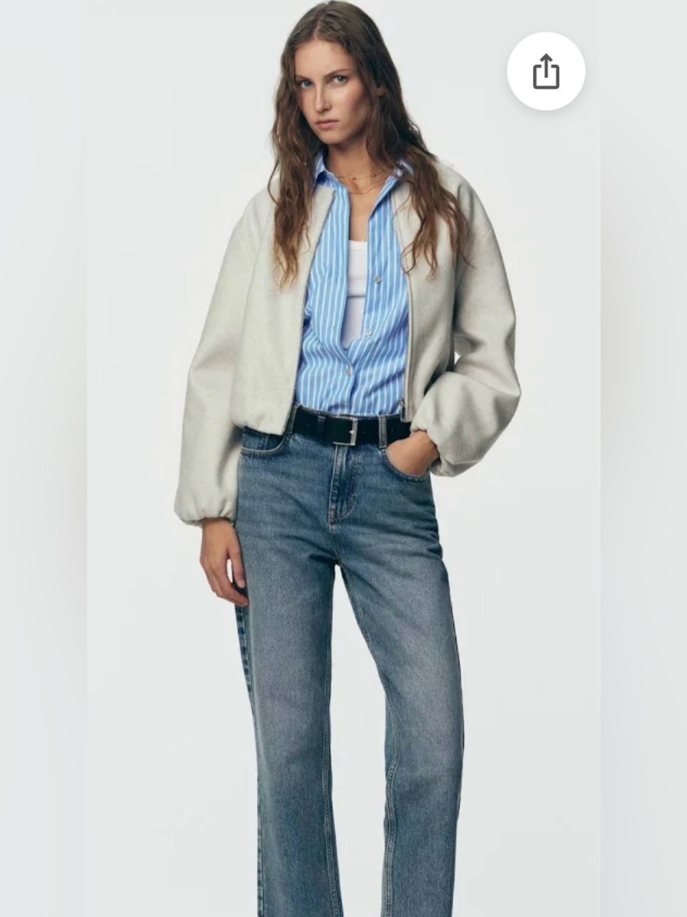 Zara Cropped Bomber Jacket in Ivory, size medium